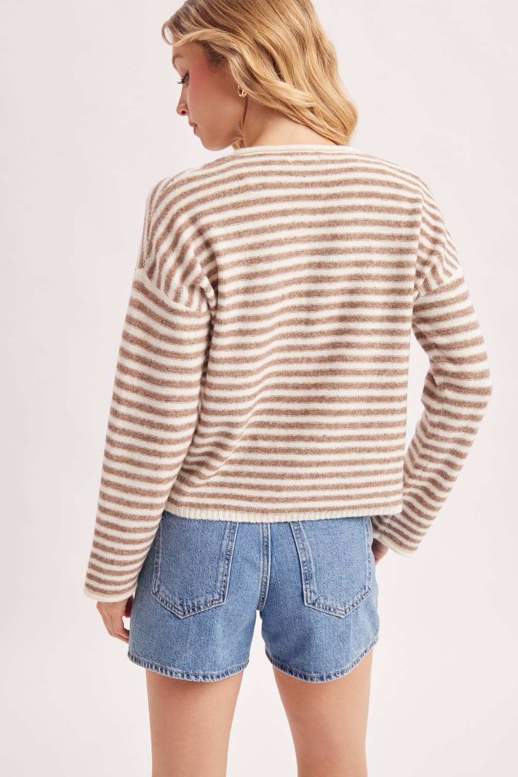 RELAXED STRIPE HENLEY KNIT PULLOVER