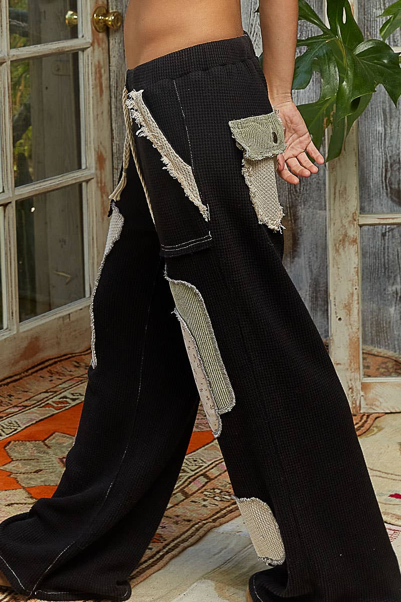 Patch Detailed Thermal Knit Waistband Pants