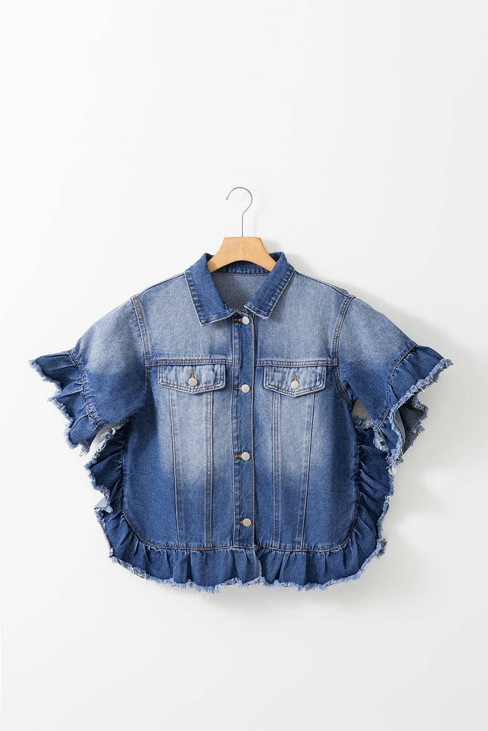 Leila Denim Ruffle Raw Edge Jacket