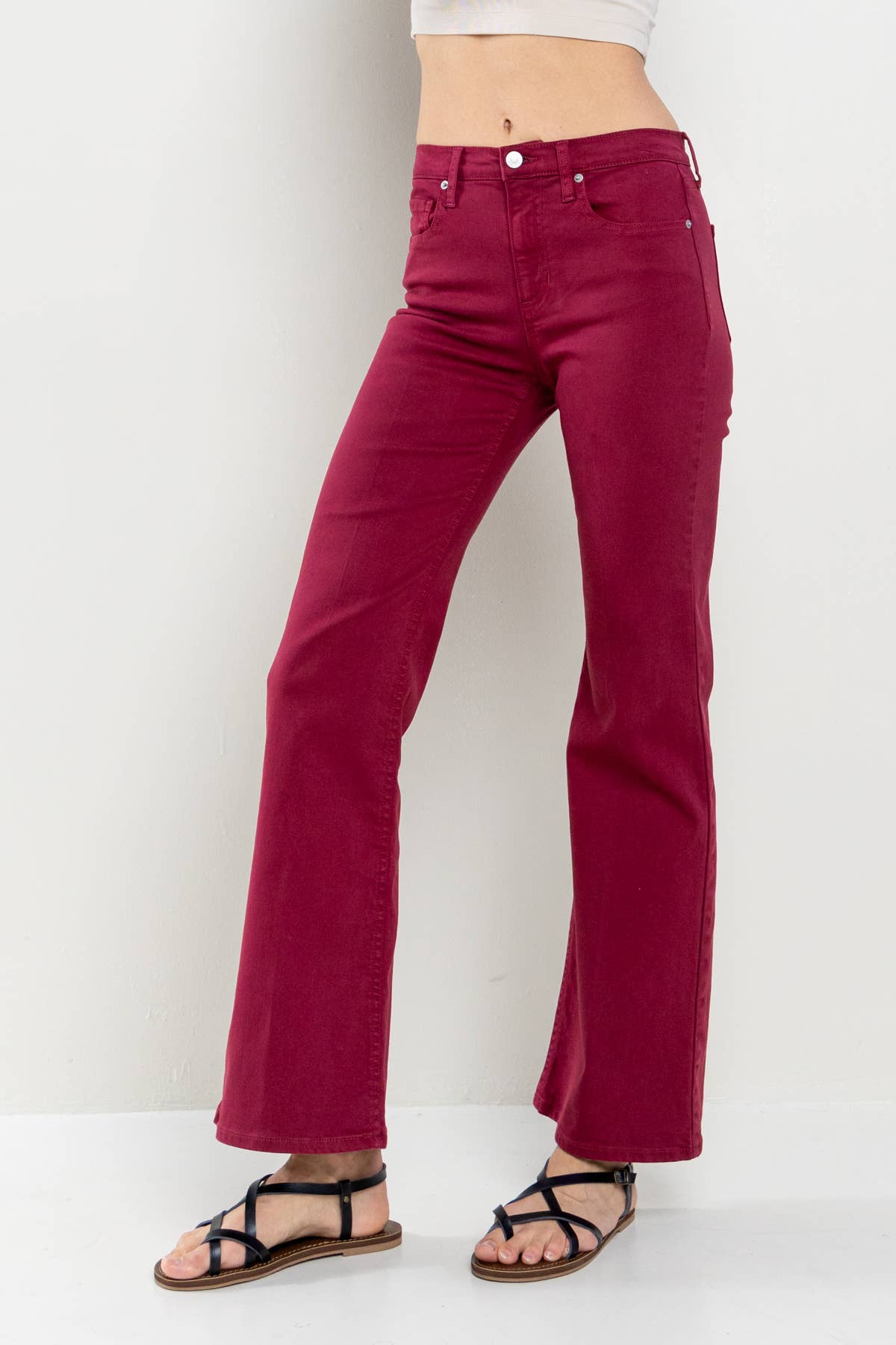 Patti High Rise Solid Slim Bootcut in Cabernet Jeans