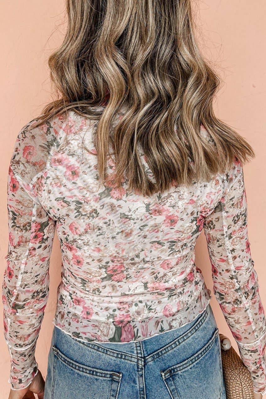 Tina Floral Long Sleeve Mesh Blouse