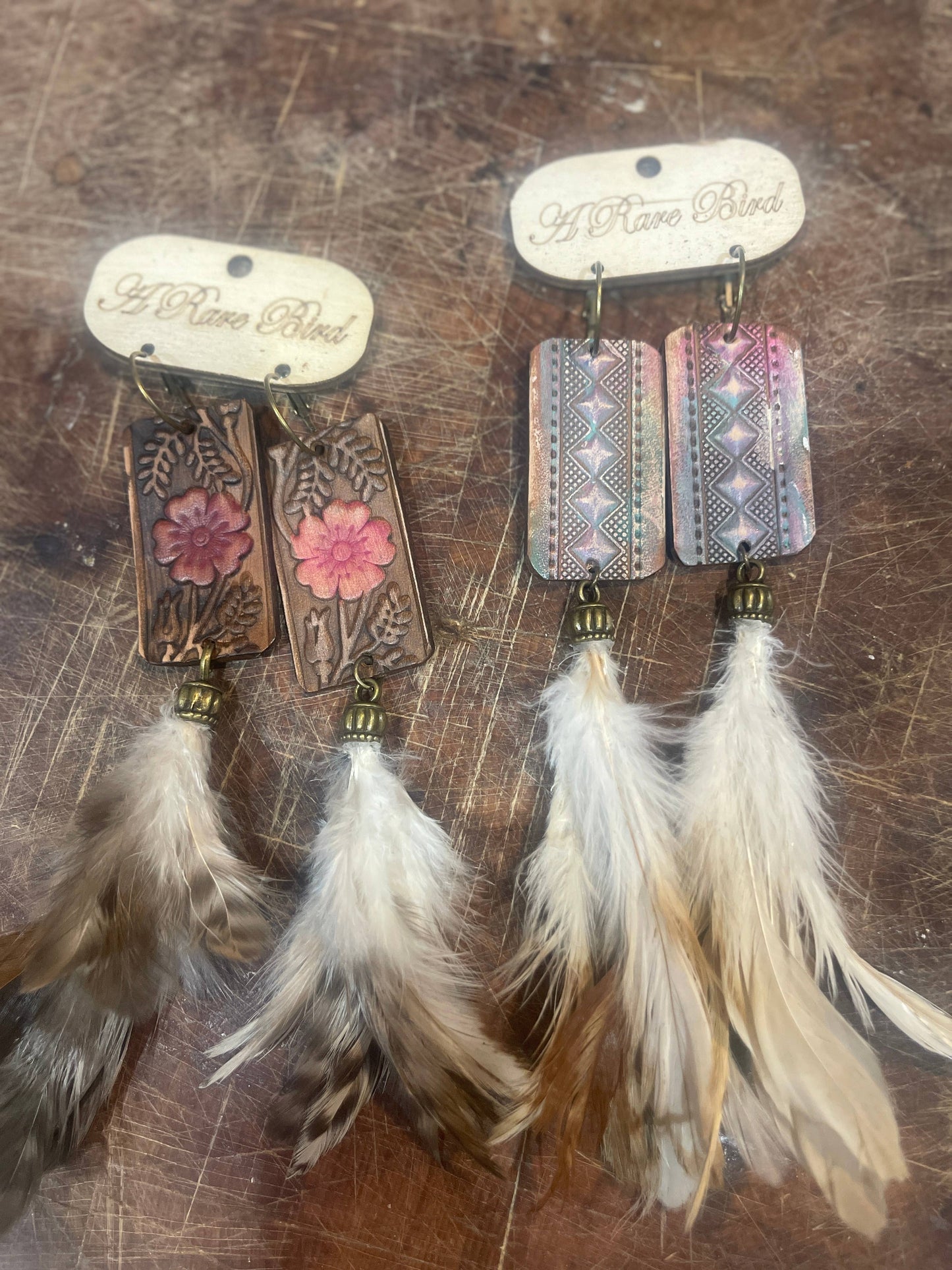 Tooled Feather Earrings