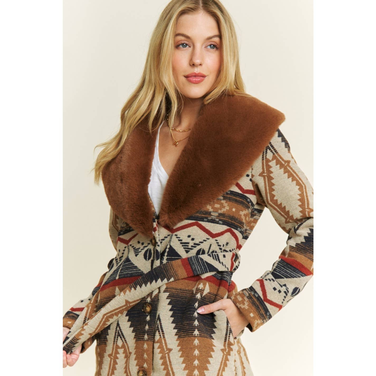 AZTEC JACKET WITH FUR COLLAR