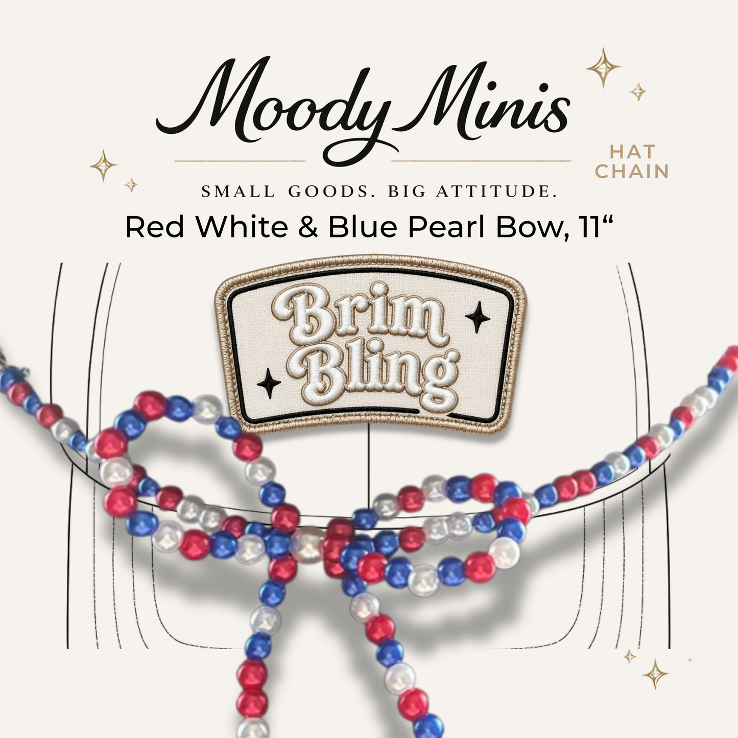 Red White & Blue Pearl Bow - 11 Inch Hat Chain