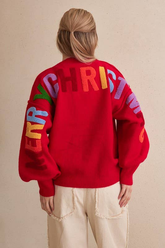 OVERSIZE Christmas Sweater with Lettering: Ivory-Multi / M