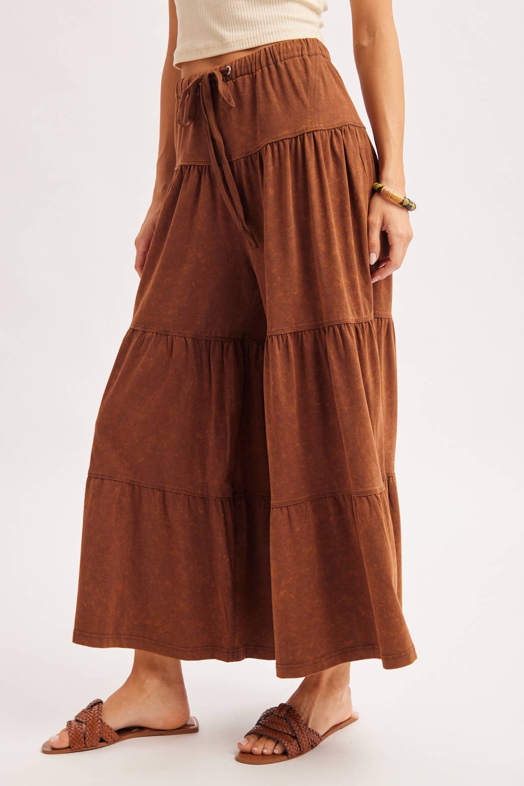 BOHO TIERED DRAWSTRING WIDE LEG PANTS
