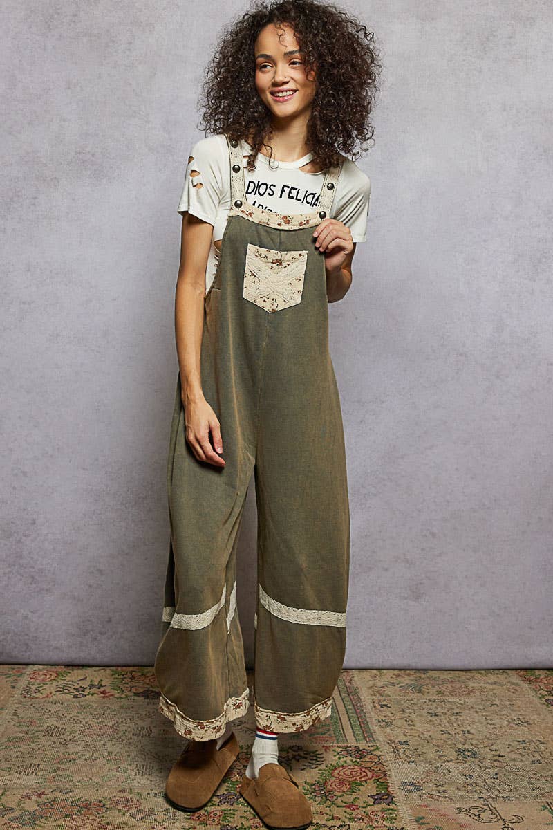 Tomato French terry knit overalls