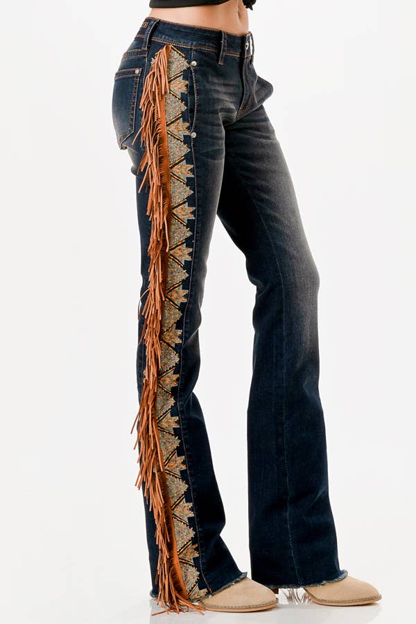 Jane Tassel Jean Mid-Rise Boot Cut