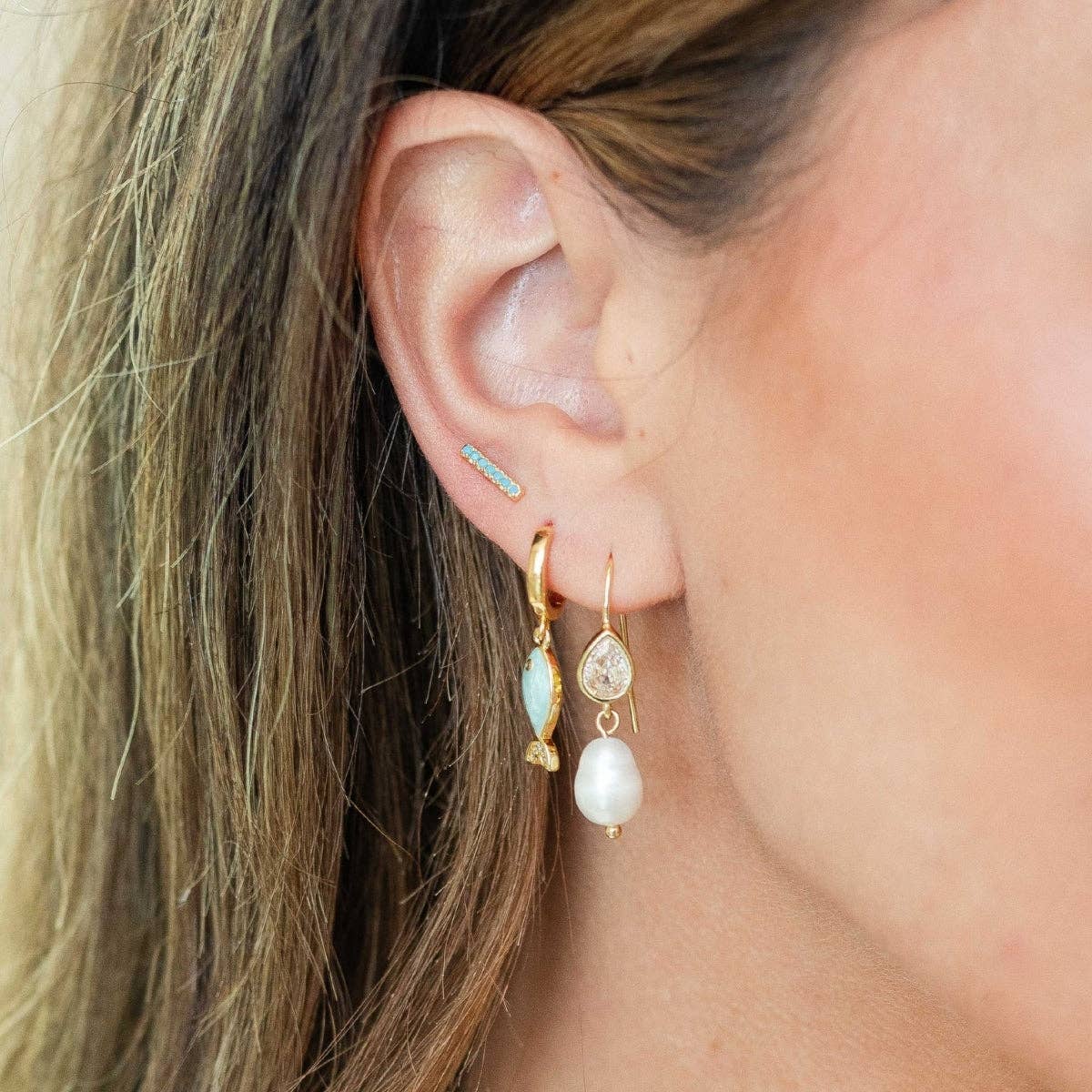 Light Blue Pavé Bar Studs