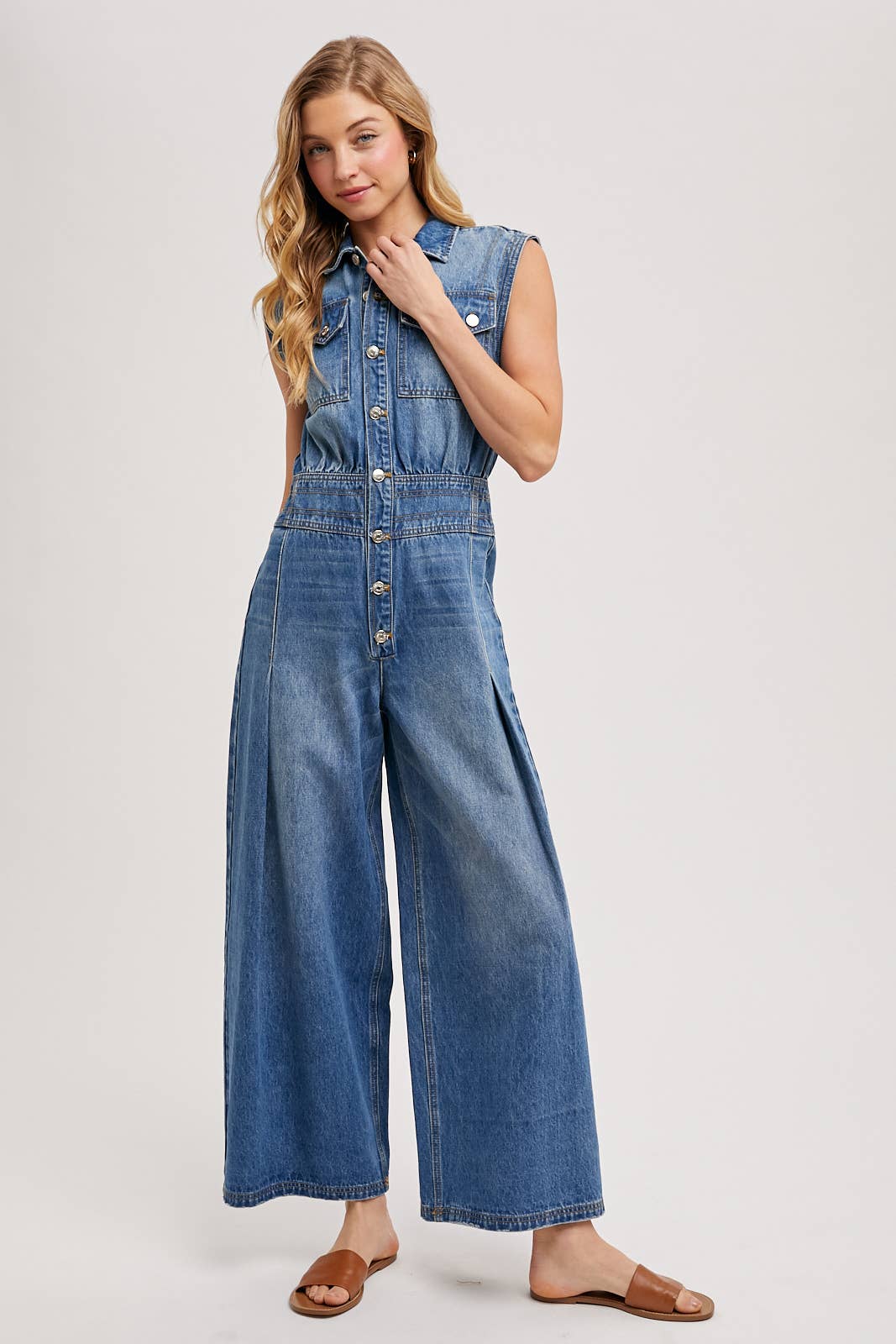FINN DENIM SLEEVELESS JUMPSUIT