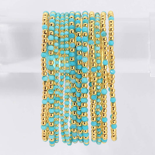 Assorted Size Stone And Beaded Stretch Bracelet