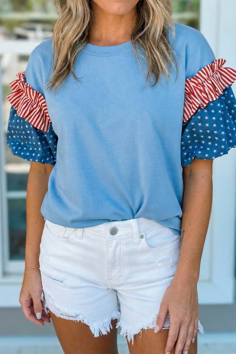 Stars Stripes Puff Sleeve Top