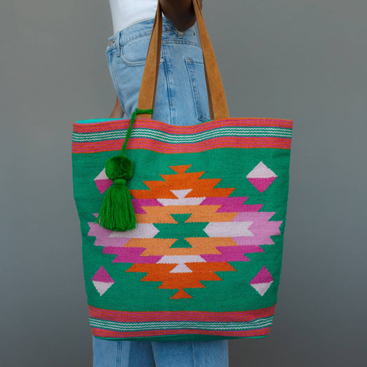 Green, Pink & Orange Western Tote