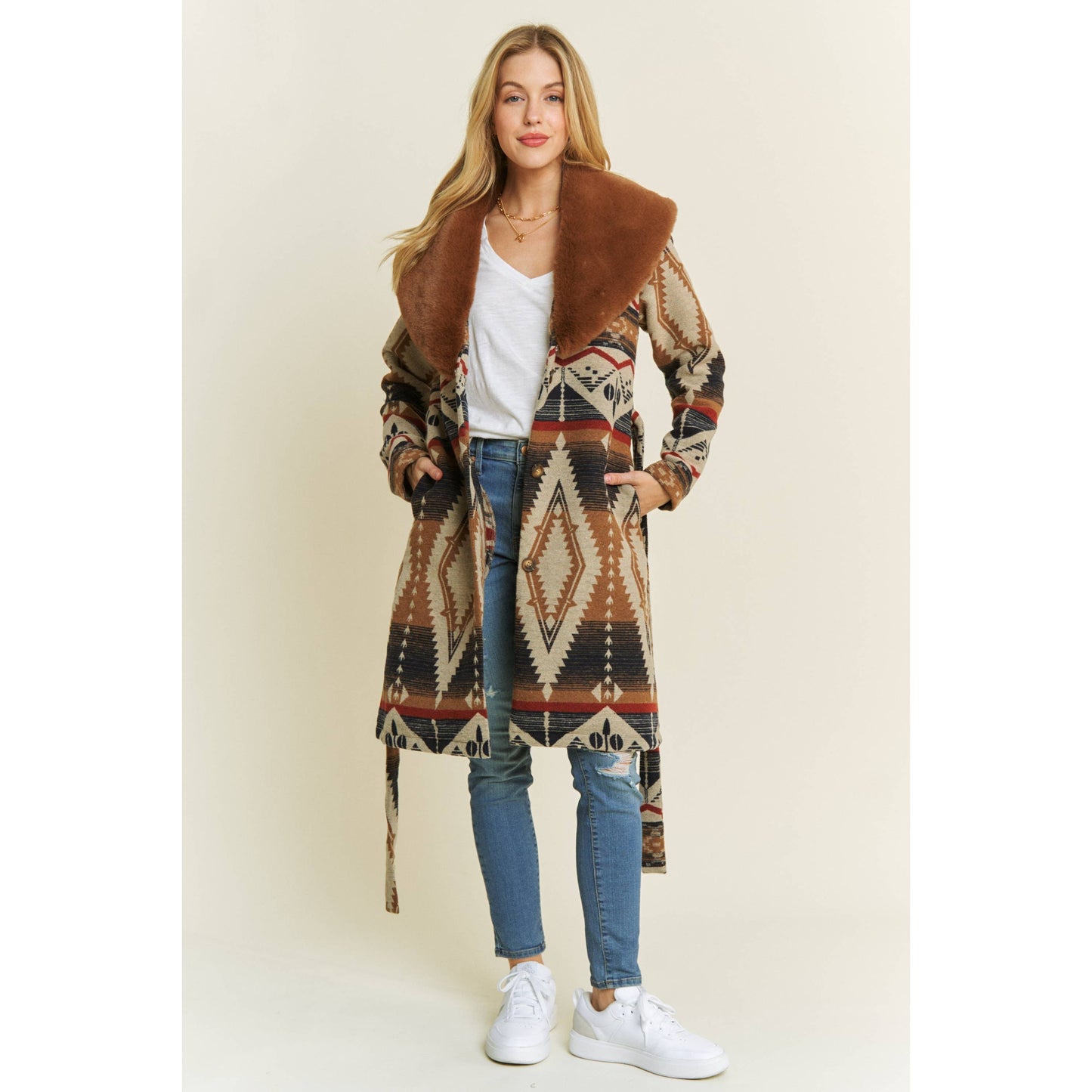 AZTEC JACKET WITH FUR COLLAR