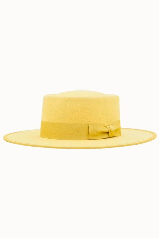 VIDE- 100% Wool Felt Gambler Hat, Unisex, Yellow