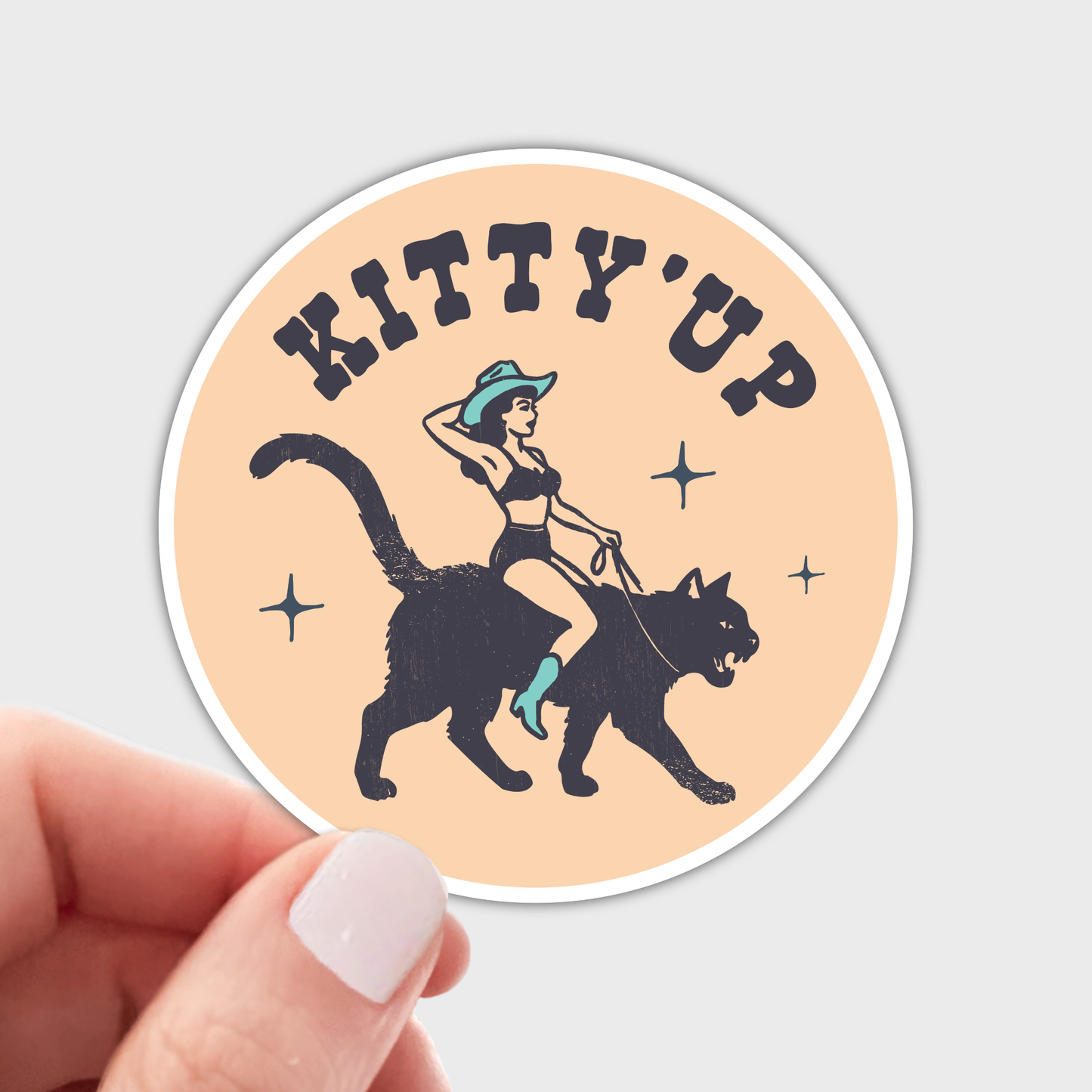 Kitty'Up Sticker - black cat, kitten, cowgirl, western, cute