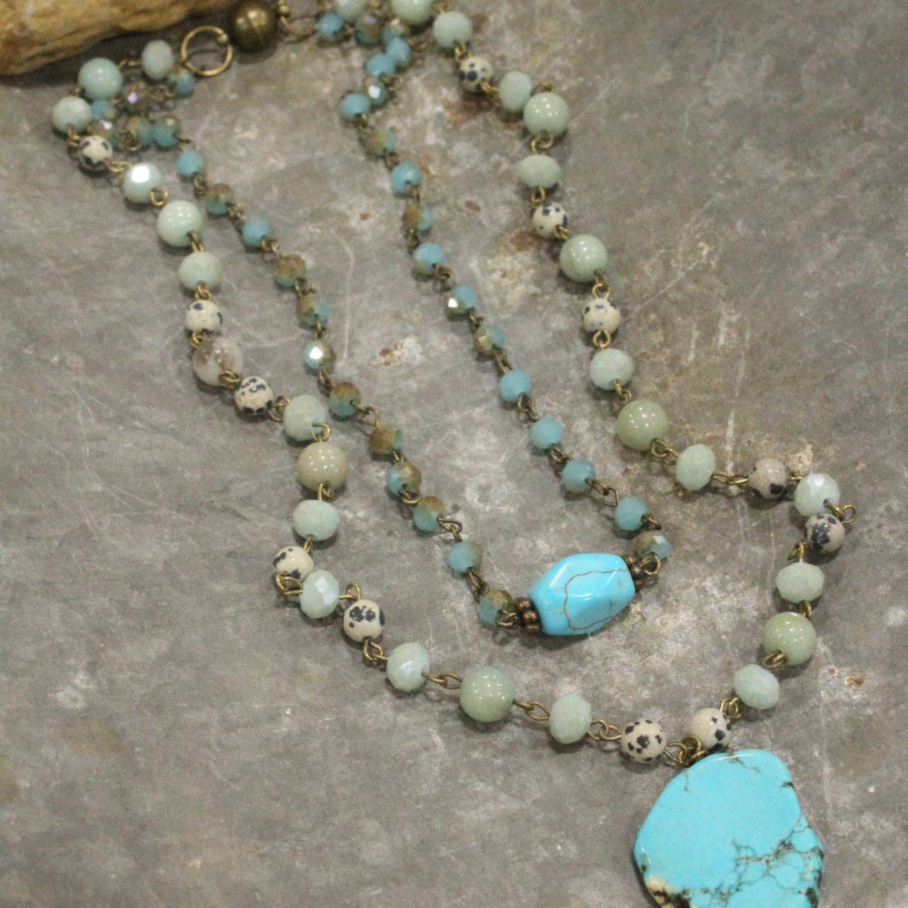 Bohemian Layered Mixed Stone Turquoise Necklace