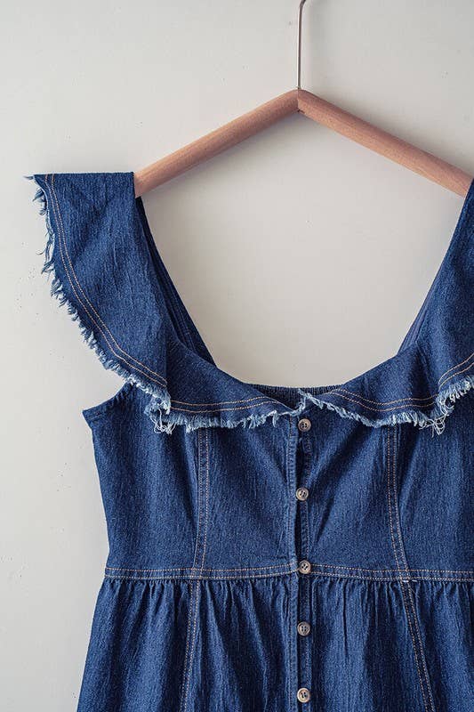 Lea Frayed Shoulder Straps Maxie Denim Dress