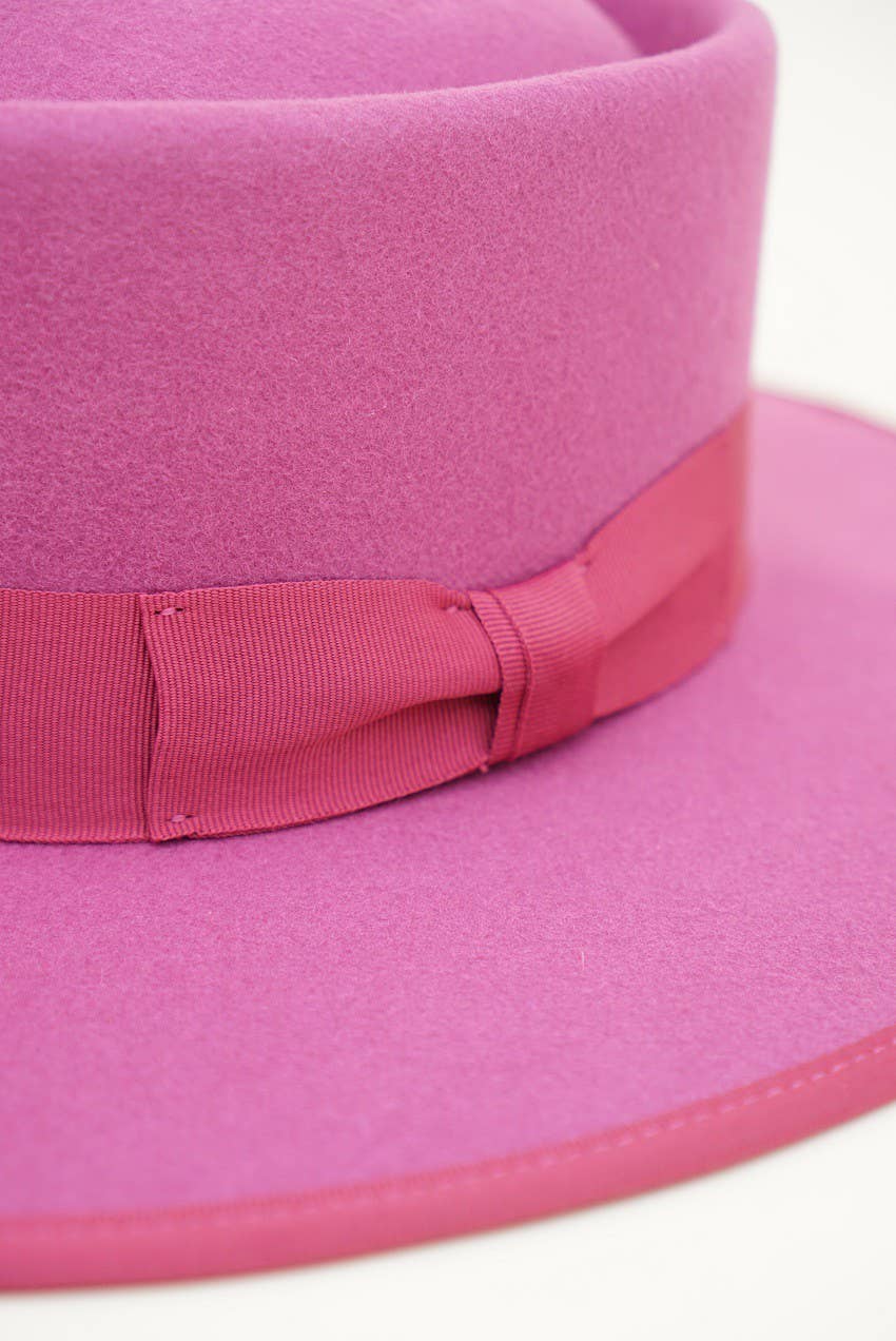 VIDA - 100% Wool Felt Gambler Hat, Unisex, hot pink