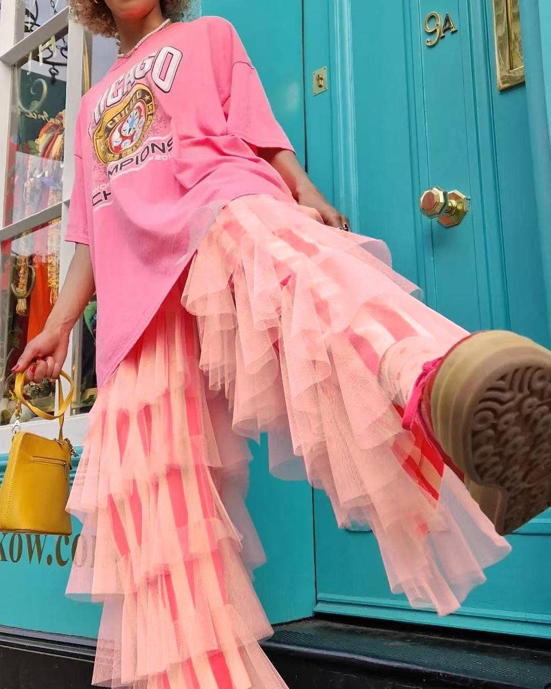 Striped Ruffles Trousers Wide-leg Tulle Pants