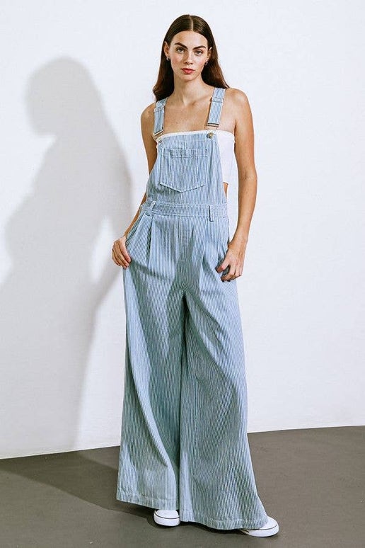 Striped Denim Overalls